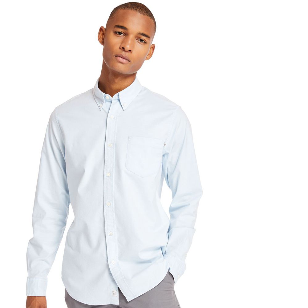 Camisa Timberland Hombre Manga Larga Stretch Oxford Blancas - Chile WDY-578094